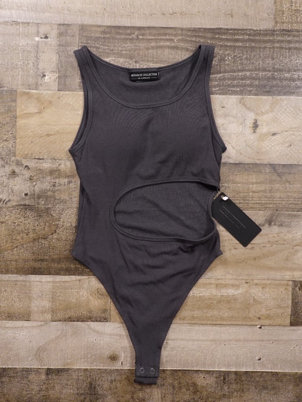 Alphalete Monarch Collection Cutout Bodysuit Women’s Medium Charcoal‎ Ribbed